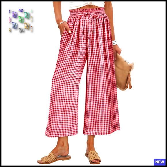 Pants - Wide Leg Palazzo Pants Soft Rayon Mid Rise Casual Lounge Trousers with Pockets